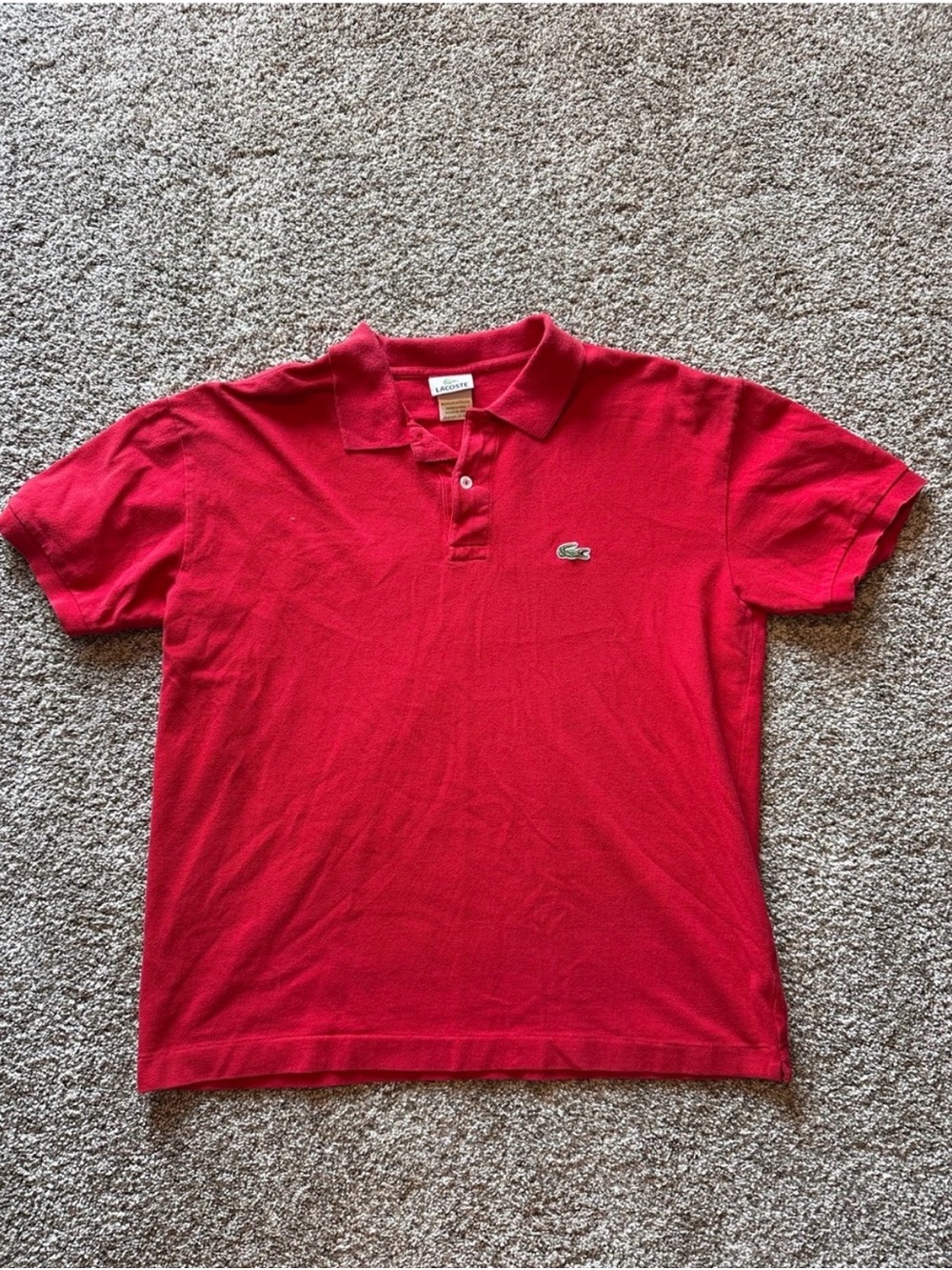 Lacoste Red Short-Sleeve Pique Polo with Crocodile Logo